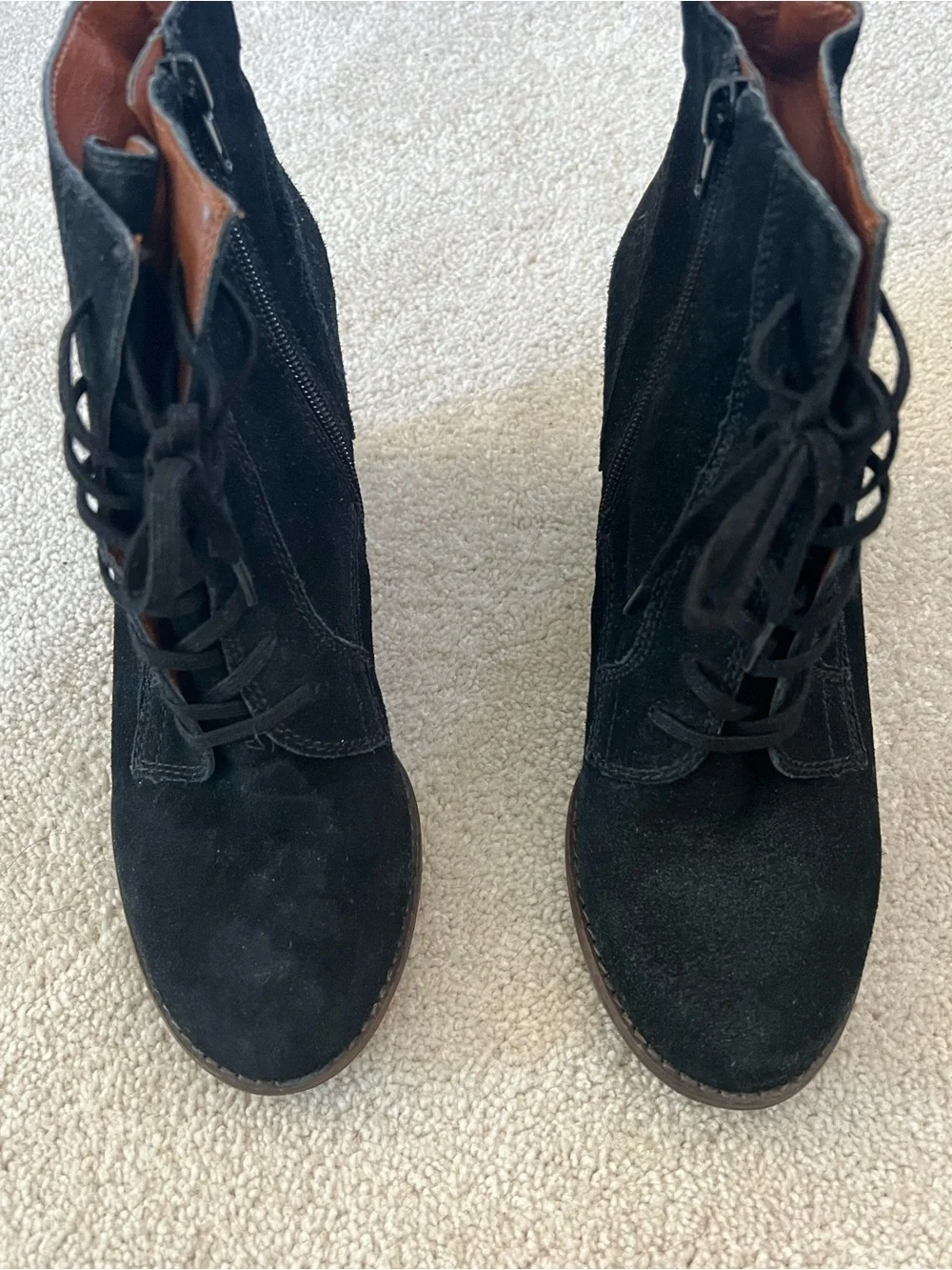 Lucky Brand Black Suede Lace-Up Wedge Ankle Boots
